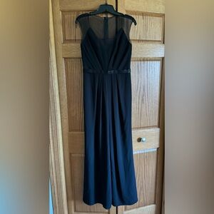 Black dress - long crepe illusion cap sleeve